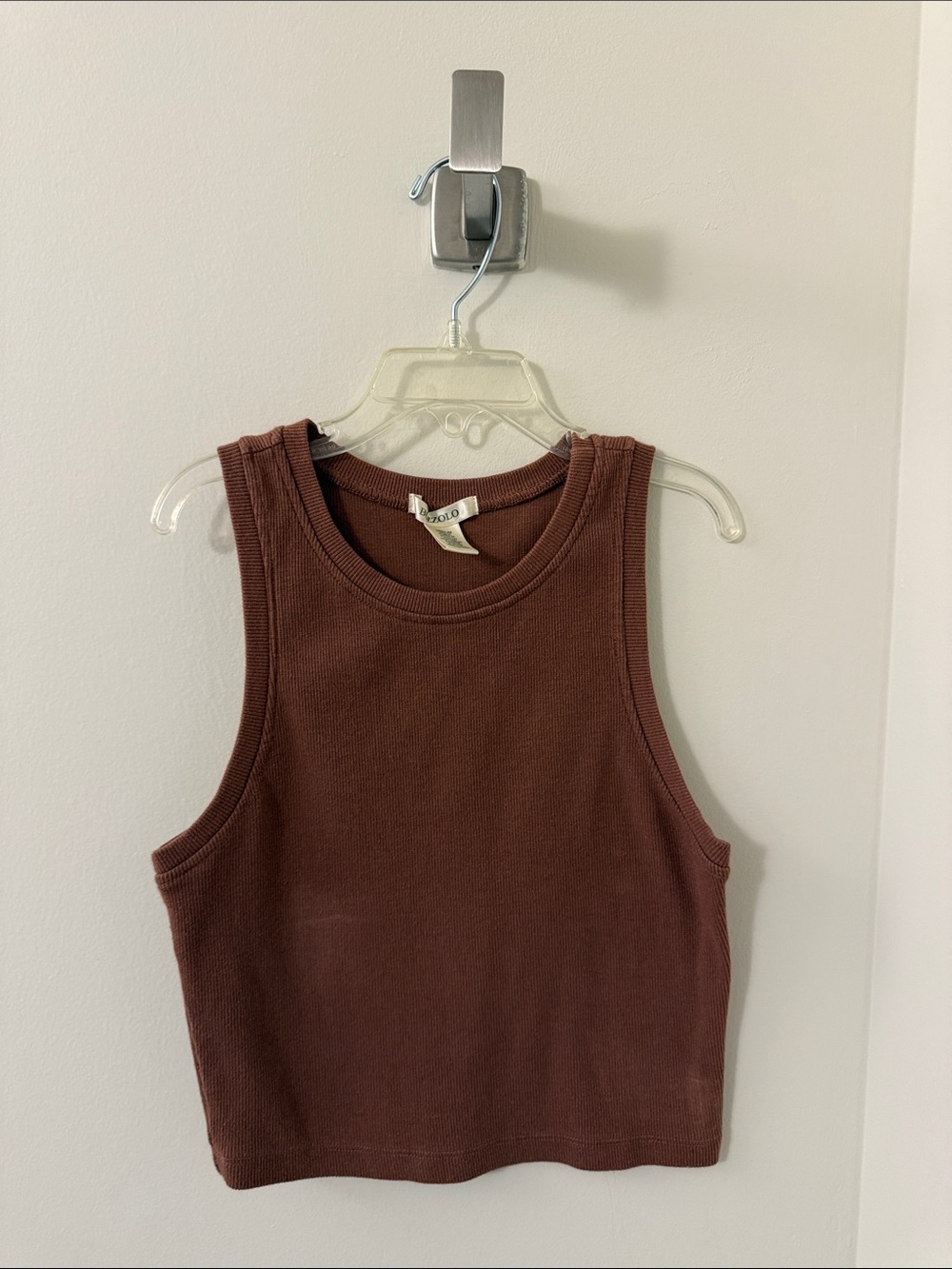 Bozzolo Chocolate Brown Ribbed Crop Tank